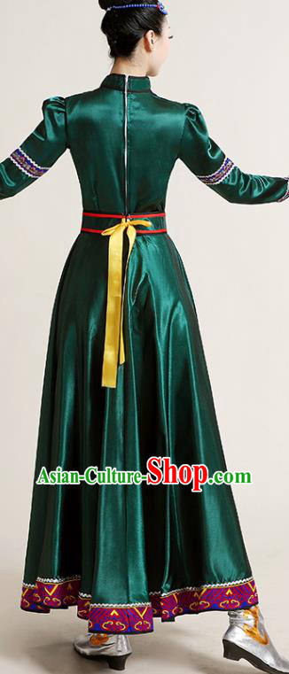 Chinese Mongolian Ethnic Dance Performance Costume Traditional Mongol Nationality Dance Competition Green Dress Chinese Mongolian Ethnic Dance Performance Costume Traditional Mongol Nationality Dance Competition Green Dress