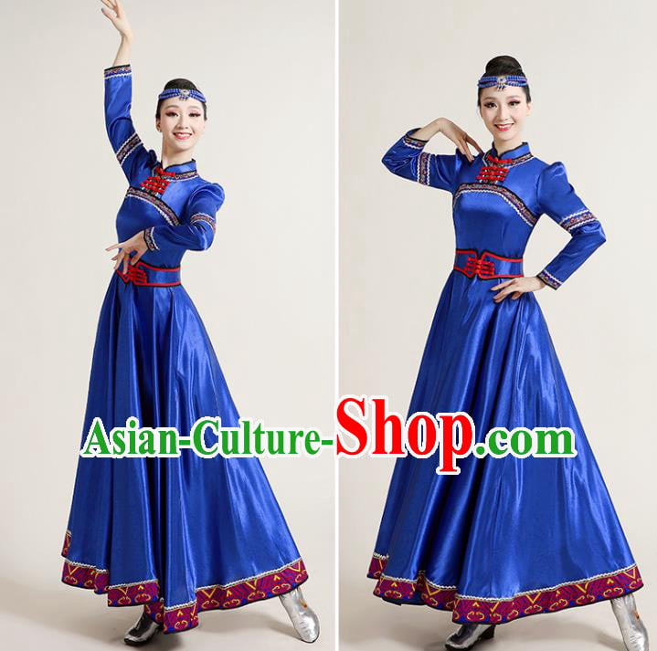 Chinese Traditional Mongol Nationality Royalblue Dress Mongolian Ethnic Folk Dance Costume Chinese Traditional Mongol Nationality Royalblue Dress Mongolian Ethnic Folk Dance Costume