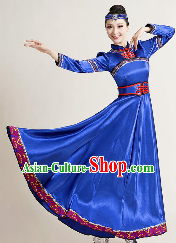 Chinese Traditional Mongol Nationality Royalblue Dress Mongolian Ethnic Folk Dance Costume Chinese Traditional Mongol Nationality Royalblue Dress Mongolian Ethnic Folk Dance Costume