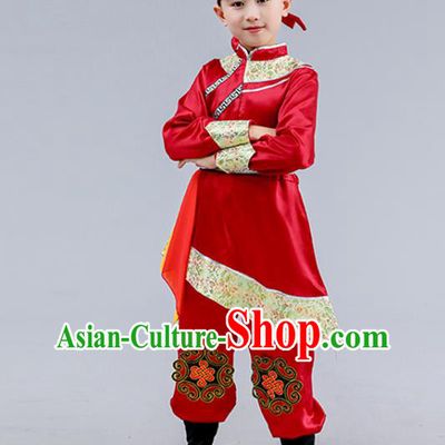 Chinese Traditional Mongol Nationality Boys Shirt Pants Outfits Mongolian Ethnic Folk Dance Costume