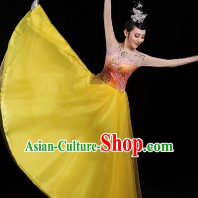 China Chorus Performance Yellow Dress Spring Festival Gala Opening Dance Costume Modern Dance Clothing