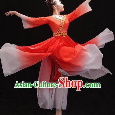 Chinese Woman Solo Dance Red Outfits Traditional Umbrella Dance Dress Classical Ballet Dance Clothing