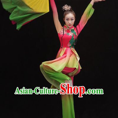 China Folk Dance Fan Dance Clothing Group Dance Performance Costume Yangko Dance Rosy Uniforms