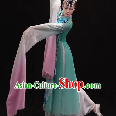 Chinese Traditional Umbrella Dance Green Dress Classical Dance Cai Wei Clothing Woman Water Sleeve Dance Outfits