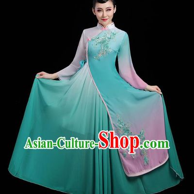 Chinese Classical Dance Costumes Palace Fan Dance Green Dress Traditional Umbrella Dance Clothing