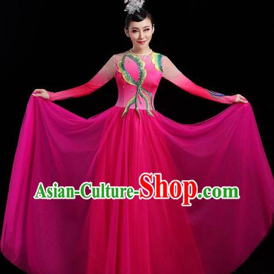 China Modern Dance Clothing Stage Performance Rosy Veil Dress Spring Festival Gala Opening Dance Costume