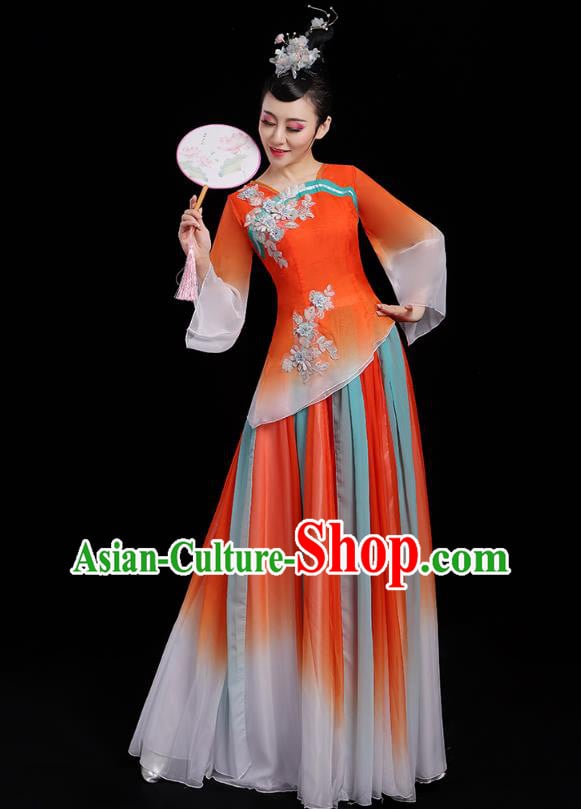 Chinese Traditional Umbrella Dance Clothing Classical Dance Costumes Opening Dance Orange Dress Chinese Traditional Umbrella Dance Clothing Classical Dance Costumes Opening Dance Orange Dress