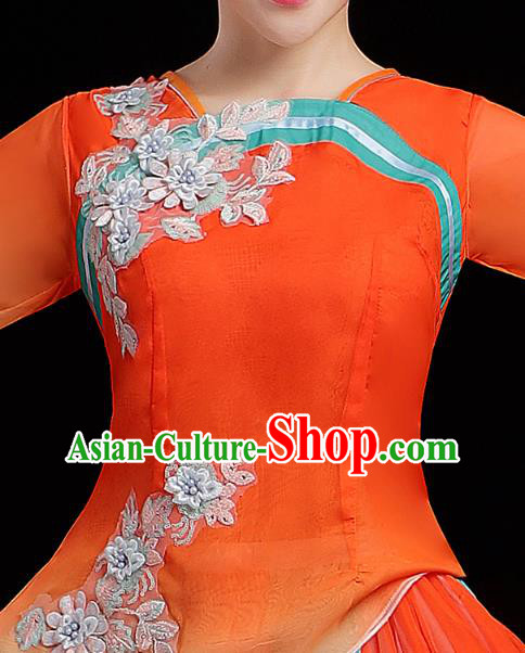Chinese Traditional Umbrella Dance Clothing Classical Dance Costumes Opening Dance Orange Dress Chinese Traditional Umbrella Dance Clothing Classical Dance Costumes Opening Dance Orange Dress