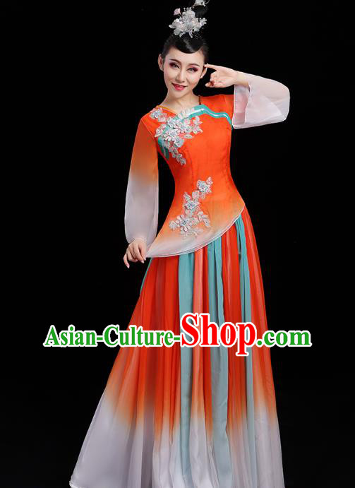 Chinese Traditional Umbrella Dance Clothing Classical Dance Costumes Opening Dance Orange Dress Chinese Traditional Umbrella Dance Clothing Classical Dance Costumes Opening Dance Orange Dress