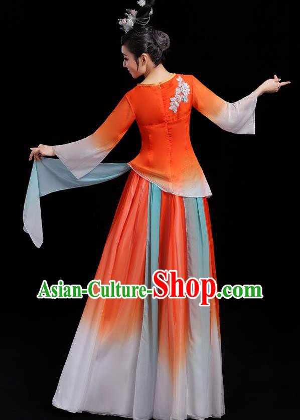 Chinese Traditional Umbrella Dance Clothing Classical Dance Costumes Opening Dance Orange Dress Chinese Traditional Umbrella Dance Clothing Classical Dance Costumes Opening Dance Orange Dress