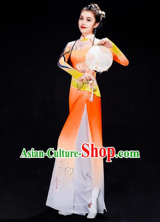 Chinese Classical Dance Costumes Woman Fan Dance Orange Outfits Traditional Umbrella Dance Clothing Chinese Classical Dance Costumes Woman Fan Dance Orange Outfits Traditional Umbrella Dance Clothing