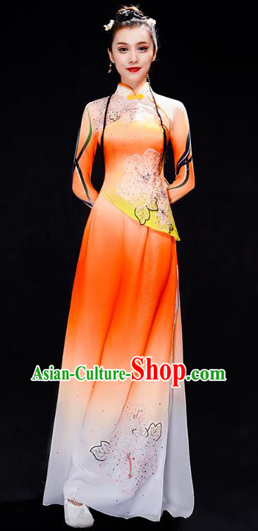 Chinese Classical Dance Costumes Woman Fan Dance Orange Outfits Traditional Umbrella Dance Clothing Chinese Classical Dance Costumes Woman Fan Dance Orange Outfits Traditional Umbrella Dance Clothing