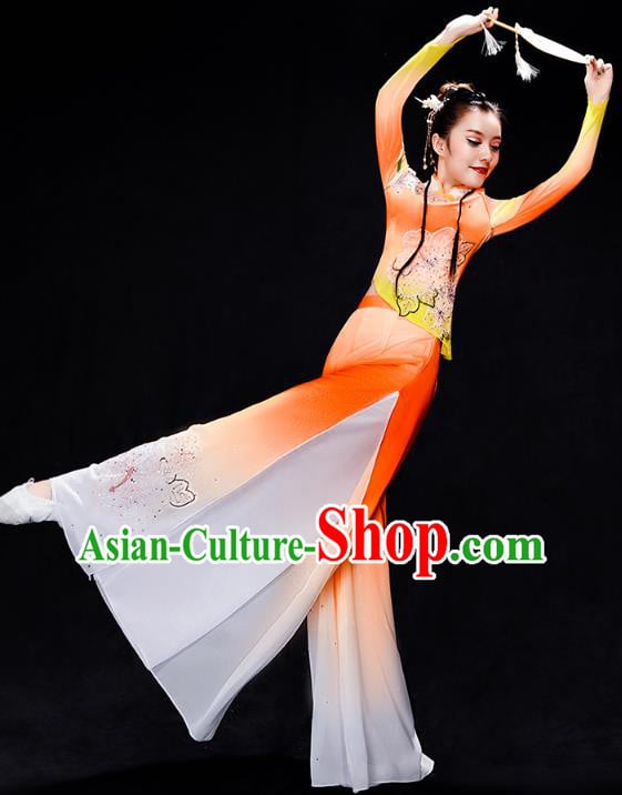 Chinese Classical Dance Costumes Woman Fan Dance Orange Outfits Traditional Umbrella Dance Clothing Chinese Classical Dance Costumes Woman Fan Dance Orange Outfits Traditional Umbrella Dance Clothing