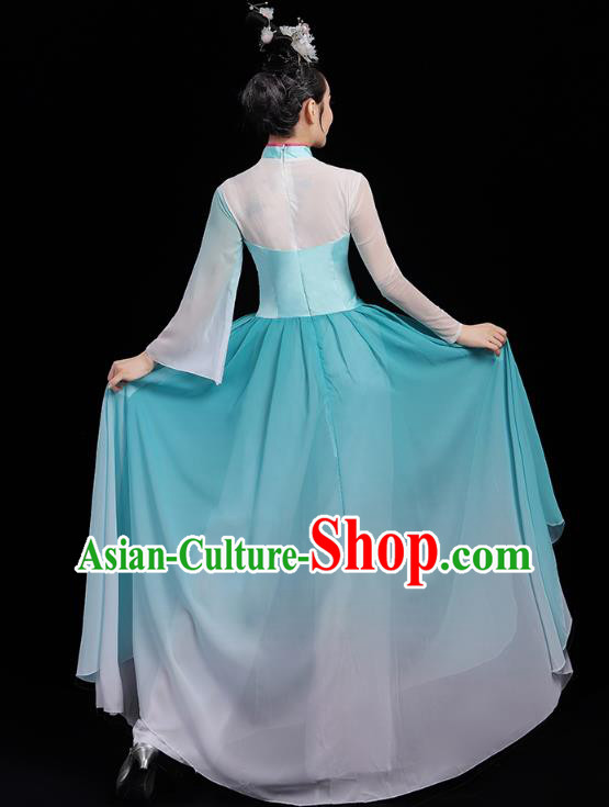 Chinese Traditional Fan Dance Clothing Classical Dance Costumes Umbrella Dance Blue Dress Chinese Traditional Fan Dance Clothing Classical Dance Costumes Umbrella Dance Blue Dress