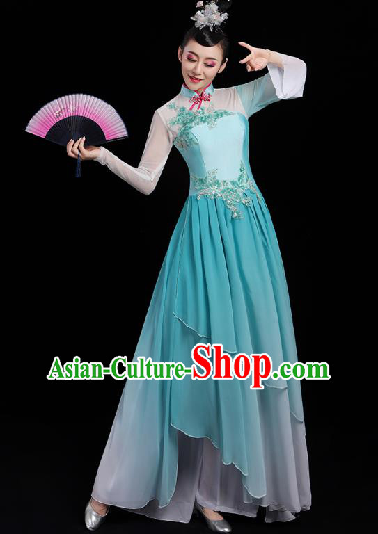 Chinese Traditional Fan Dance Clothing Classical Dance Costumes Umbrella Dance Blue Dress Chinese Traditional Fan Dance Clothing Classical Dance Costumes Umbrella Dance Blue Dress