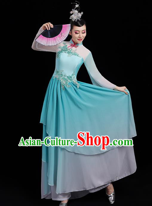 Chinese Traditional Fan Dance Clothing Classical Dance Costumes Umbrella Dance Blue Dress Chinese Traditional Fan Dance Clothing Classical Dance Costumes Umbrella Dance Blue Dress