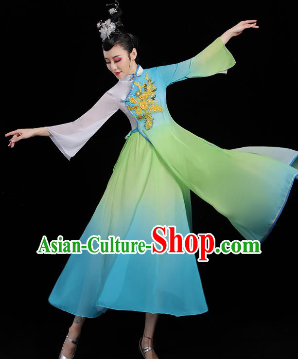 Chinese Umbrella Dance Blue Dress Traditional Fan Dance Clothing Classical Dance Costumes Chinese Umbrella Dance Blue Dress Traditional Fan Dance Clothing Classical Dance Costumes