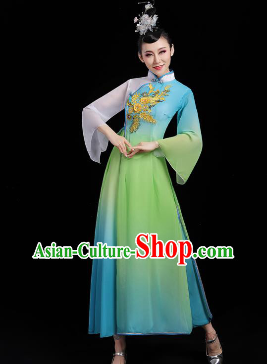 Chinese Umbrella Dance Blue Dress Traditional Fan Dance Clothing Classical Dance Costumes Chinese Umbrella Dance Blue Dress Traditional Fan Dance Clothing Classical Dance Costumes