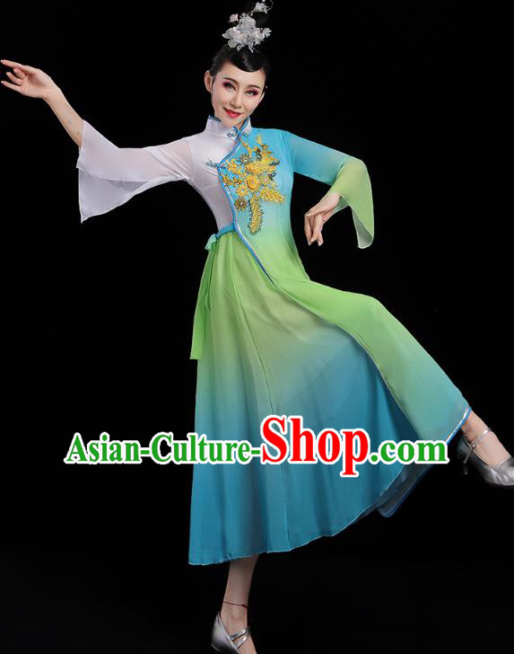 Chinese Umbrella Dance Blue Dress Traditional Fan Dance Clothing Classical Dance Costumes Chinese Umbrella Dance Blue Dress Traditional Fan Dance Clothing Classical Dance Costumes