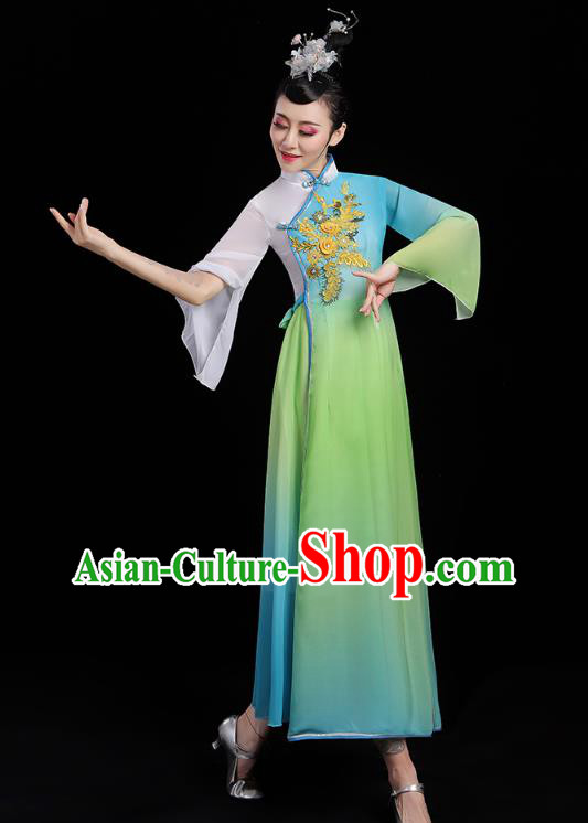 Chinese Umbrella Dance Blue Dress Traditional Fan Dance Clothing Classical Dance Costumes Chinese Umbrella Dance Blue Dress Traditional Fan Dance Clothing Classical Dance Costumes