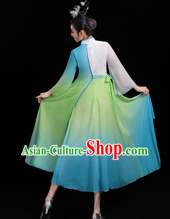 Chinese Umbrella Dance Blue Dress Traditional Fan Dance Clothing Classical Dance Costumes Chinese Umbrella Dance Blue Dress Traditional Fan Dance Clothing Classical Dance Costumes