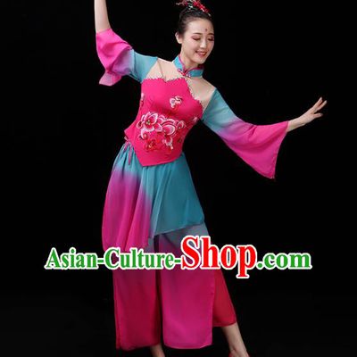 China Yangko Dance Rosy Uniforms Jasmine Dance Clothing Folk Dance Fan Dance Costume