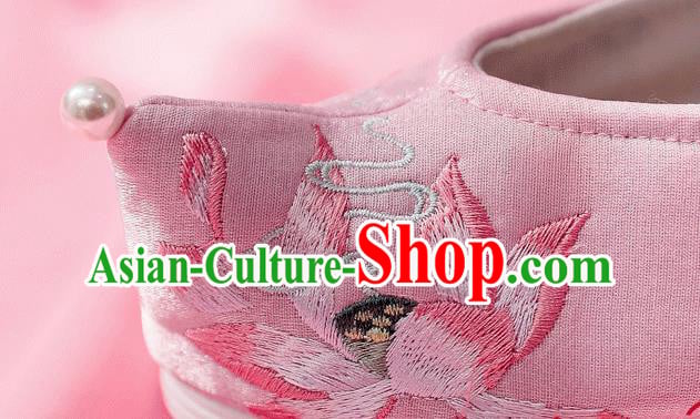 China Traditional Hanfu Bow Shoes Embroidered Lotus Shoes Ancient Princess Pink Cloth Shoes China Traditional Hanfu Bow Shoes Embroidered Lotus Shoes Ancient Princess Pink Cloth Shoes