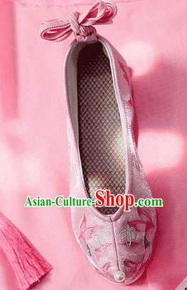 China Traditional Hanfu Bow Shoes Embroidered Lotus Shoes Ancient Princess Pink Cloth Shoes China Traditional Hanfu Bow Shoes Embroidered Lotus Shoes Ancient Princess Pink Cloth Shoes