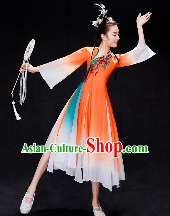 Chinese Traditional Umbrella Dance Clothing Classical Dance Costumes Woman Solo Dance Orange Dress Chinese Traditional Umbrella Dance Clothing Classical Dance Costumes Woman Solo Dance Orange Dress
