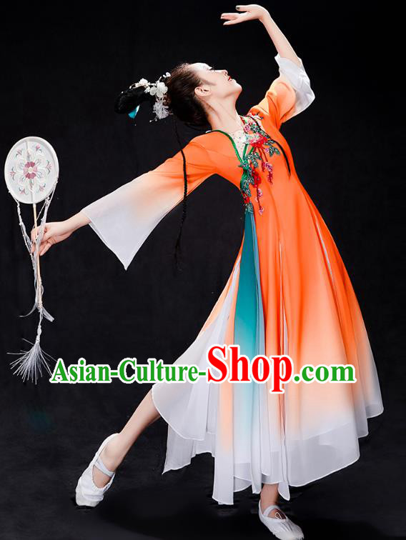 Chinese Traditional Umbrella Dance Clothing Classical Dance Costumes Woman Solo Dance Orange Dress Chinese Traditional Umbrella Dance Clothing Classical Dance Costumes Woman Solo Dance Orange Dress