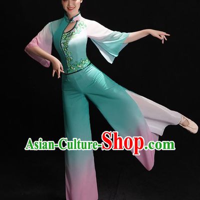 China Fan Dance Clothing Folk Dance Costume Jiaozhou Yangko Dance Green Uniforms