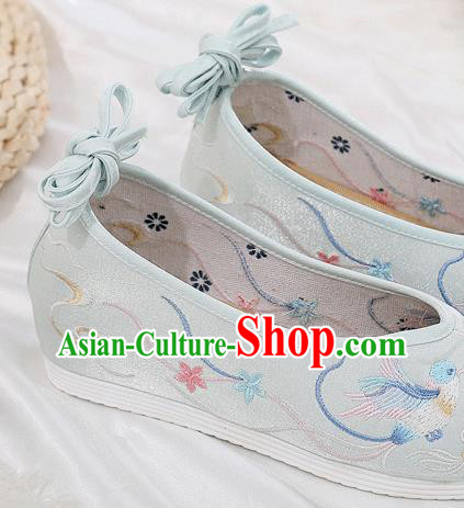 China Traditional Hanfu Shoes Embroidered Light Blue Cloth Shoes Ancient Princess Bow Shoes China Traditional Hanfu Shoes Embroidered Light Blue Cloth Shoes Ancient Princess Bow Shoes