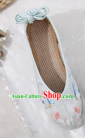 China Traditional Hanfu Shoes Embroidered Light Blue Cloth Shoes Ancient Princess Bow Shoes China Traditional Hanfu Shoes Embroidered Light Blue Cloth Shoes Ancient Princess Bow Shoes