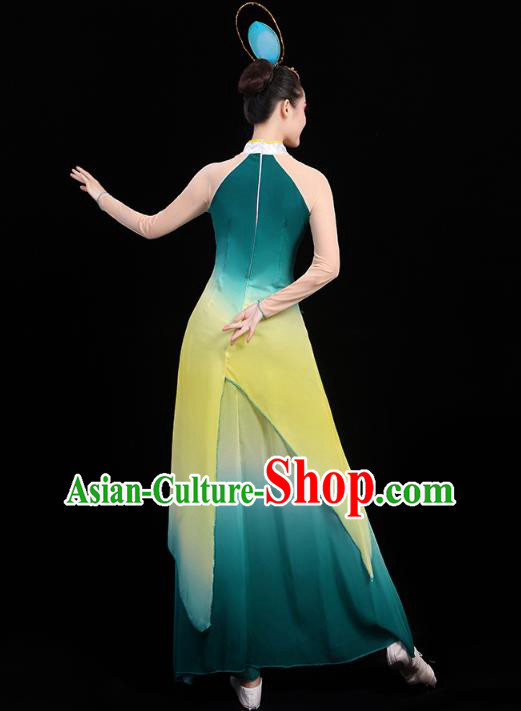 Chinese Umbrella Dance Embroidered Orchids Green Dress Traditional Performance Clothing Classical Dance Costumes Chinese Umbrella Dance Embroidered Orchids Green Dress Traditional Performance Clothing Classical Dance Costumes