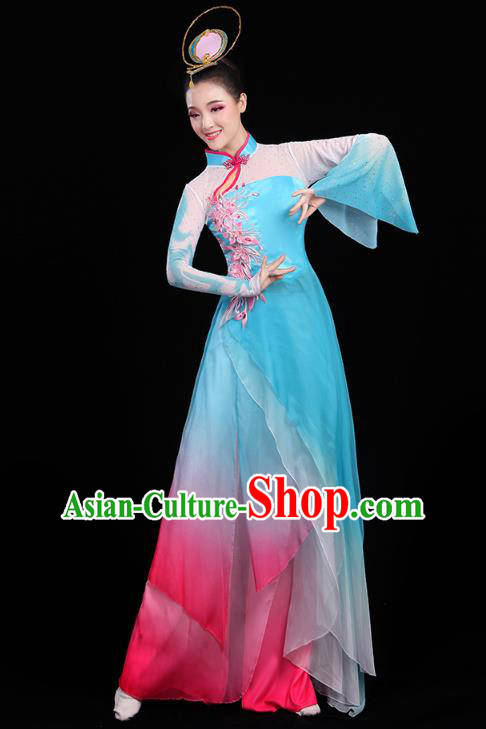 Chinese Classical Dance Costumes Umbrella Dance Embroidered Blue Dress Traditional Performance Clothing Chinese Classical Dance Costumes Umbrella Dance Embroidered Blue Dress Traditional Performance Clothing