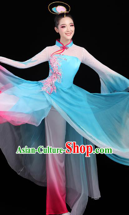 Chinese Classical Dance Costumes Umbrella Dance Embroidered Blue Dress Traditional Performance Clothing Chinese Classical Dance Costumes Umbrella Dance Embroidered Blue Dress Traditional Performance Clothing