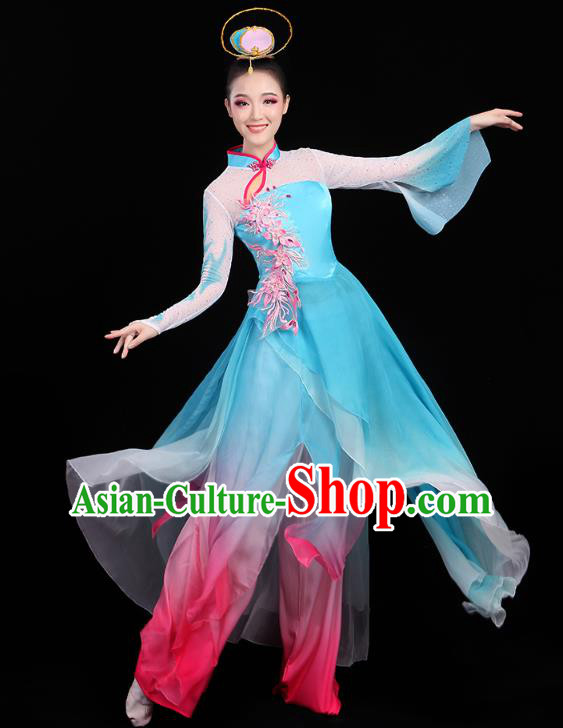 Chinese Classical Dance Costumes Umbrella Dance Embroidered Blue Dress Traditional Performance Clothing Chinese Classical Dance Costumes Umbrella Dance Embroidered Blue Dress Traditional Performance Clothing