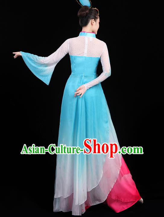 Chinese Classical Dance Costumes Umbrella Dance Embroidered Blue Dress Traditional Performance Clothing Chinese Classical Dance Costumes Umbrella Dance Embroidered Blue Dress Traditional Performance Clothing