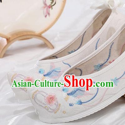 China Ancient Princess Bow Shoes Traditional Hanfu Shoes Embroidered White Cloth Shoes