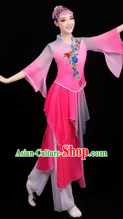 Chinese Traditional Fan Dance Performance Clothing Classical Dance Costumes Umbrella Dance Rosy Outfits Chinese Traditional Fan Dance Performance Clothing Classical Dance Costumes Umbrella Dance Rosy Outfits