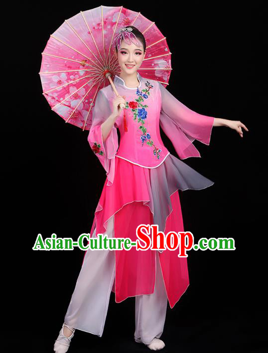 Chinese Traditional Fan Dance Performance Clothing Classical Dance Costumes Umbrella Dance Rosy Outfits Chinese Traditional Fan Dance Performance Clothing Classical Dance Costumes Umbrella Dance Rosy Outfits