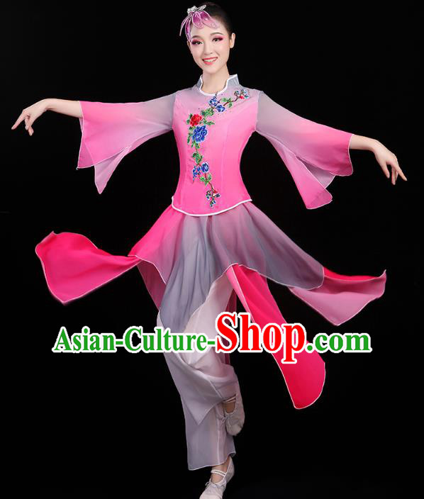 Chinese Traditional Fan Dance Performance Clothing Classical Dance Costumes Umbrella Dance Rosy Outfits Chinese Traditional Fan Dance Performance Clothing Classical Dance Costumes Umbrella Dance Rosy Outfits