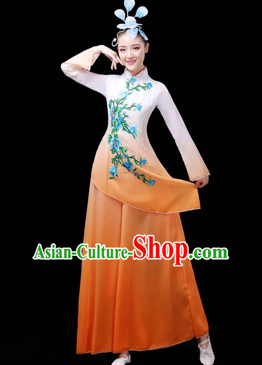 Chinese Umbrella Dance Orange Outfits Traditional Fan Dance Performance Clothing Classical Dance Costume Chinese Umbrella Dance Orange Outfits Traditional Fan Dance Performance Clothing Classical Dance Costume