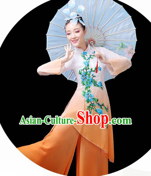 Chinese Umbrella Dance Orange Outfits Traditional Fan Dance Performance Clothing Classical Dance Costume Chinese Umbrella Dance Orange Outfits Traditional Fan Dance Performance Clothing Classical Dance Costume