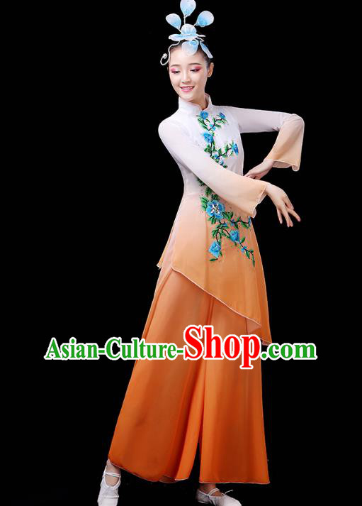 Chinese Umbrella Dance Orange Outfits Traditional Fan Dance Performance Clothing Classical Dance Costume Chinese Umbrella Dance Orange Outfits Traditional Fan Dance Performance Clothing Classical Dance Costume