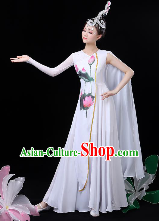 Chinese Umbrella Dance White Dress Traditional Lotus Dance Performance Clothing Classical Dance Costume Chinese Umbrella Dance White Dress Traditional Lotus Dance Performance Clothing Classical Dance Costume