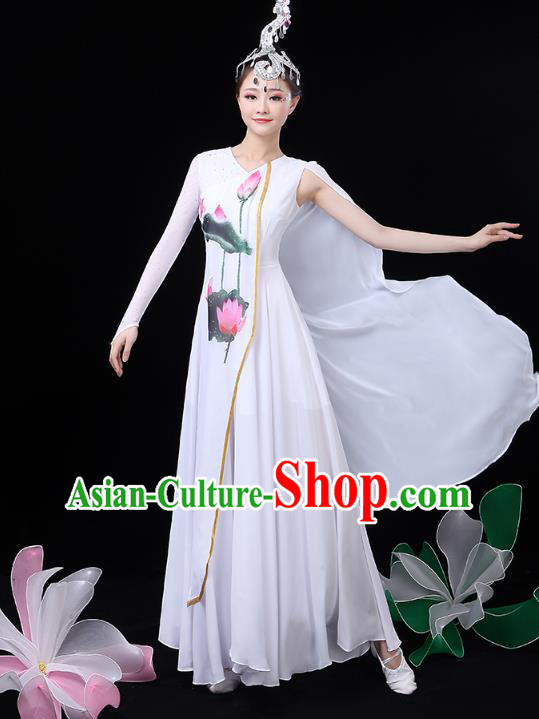 Chinese Umbrella Dance White Dress Traditional Lotus Dance Performance Clothing Classical Dance Costume Chinese Umbrella Dance White Dress Traditional Lotus Dance Performance Clothing Classical Dance Costume