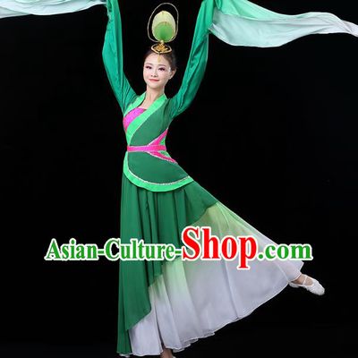 Chinese Classical Dance Costume Umbrella Dance Green Dress Traditional Water Sleeve Dance Performance Clothing