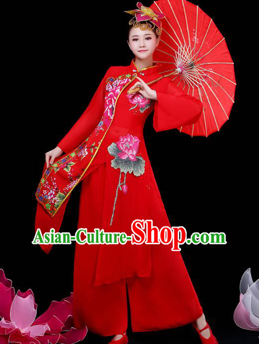 Chinese Classical Dance Clothing Umbrella Dance Red Dress Traditional Performance Outfits Chinese Classical Dance Clothing Umbrella Dance Red Dress Traditional Performance Outfits