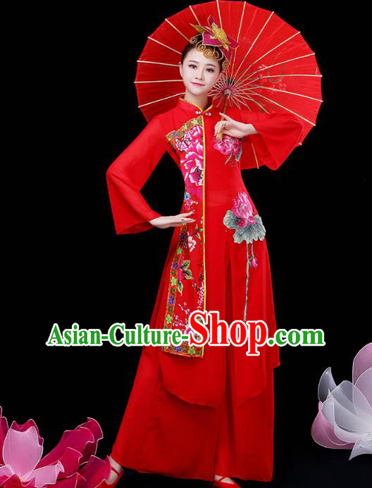 Chinese Classical Dance Clothing Umbrella Dance Red Dress Traditional Performance Outfits Chinese Classical Dance Clothing Umbrella Dance Red Dress Traditional Performance Outfits
